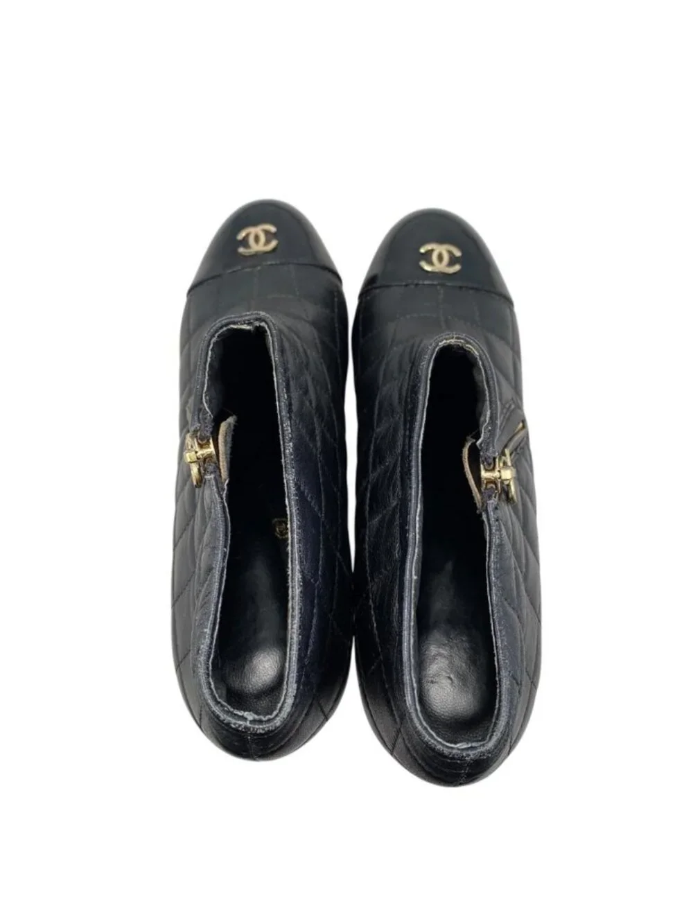 Chanel Boots CC Logo Short Quilted Leather Black